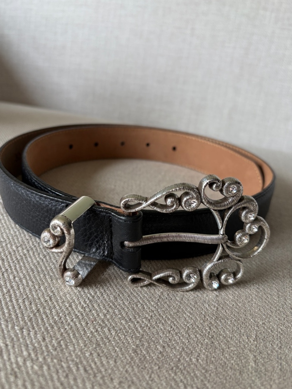 Brighton Size 32 M/L Black Pebbled Leather Belt with Sterling lace Buckle